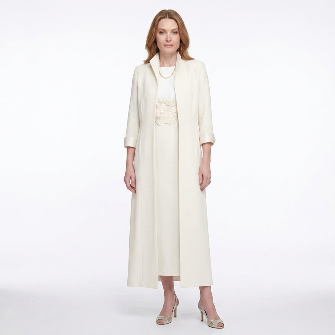 Women’s Two Piece Dress Set – Longline Jacket Lace Panel