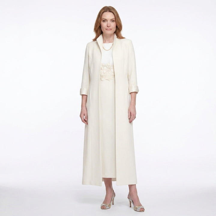 Women’s Two Piece Dress Set – Longline Jacket Lace Panel