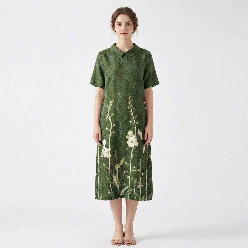 Women’s V Neck Midi Dress – Short Sleeve Floral