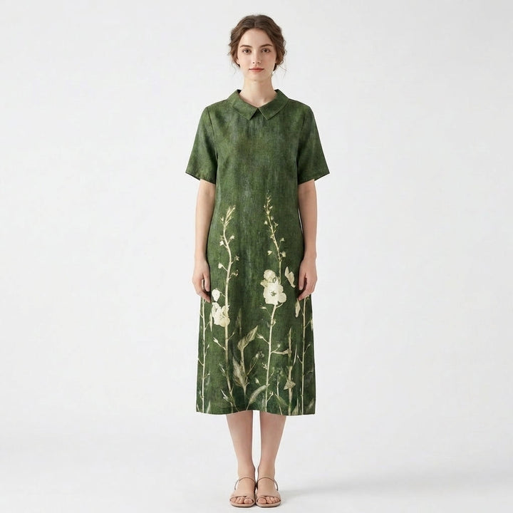 Women’s V Neck Midi Dress – Short Sleeve Floral