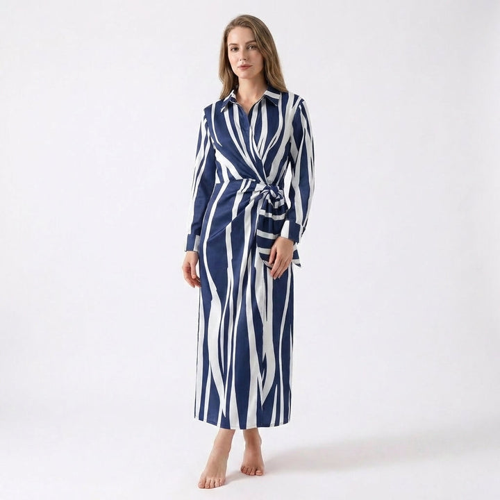 Women’s Wrap Midi Dress – Long Sleeve Tie Waist