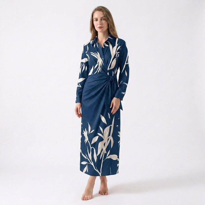 Women’s Wrap Midi Dress – Long Sleeve Tie Waist