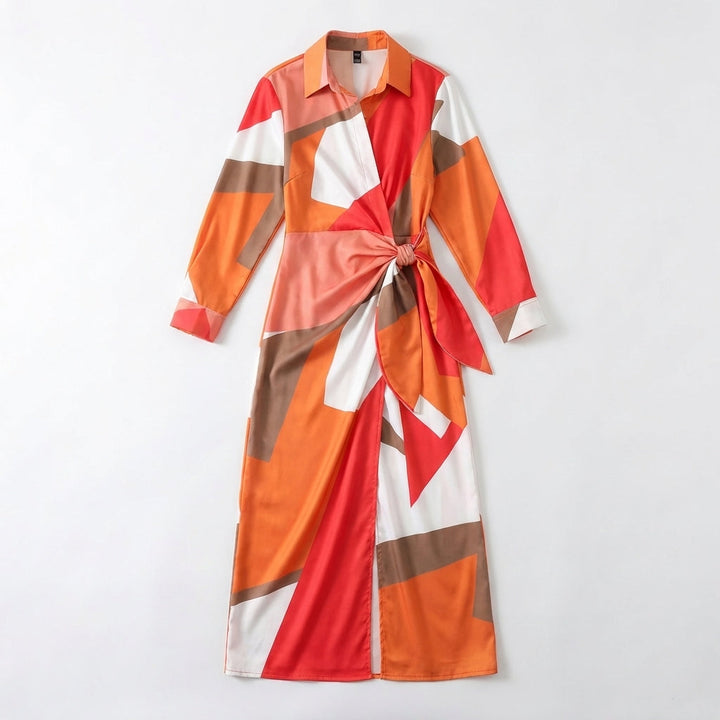 Women’s Wrap Midi Dress – Long Sleeve Tie Waist