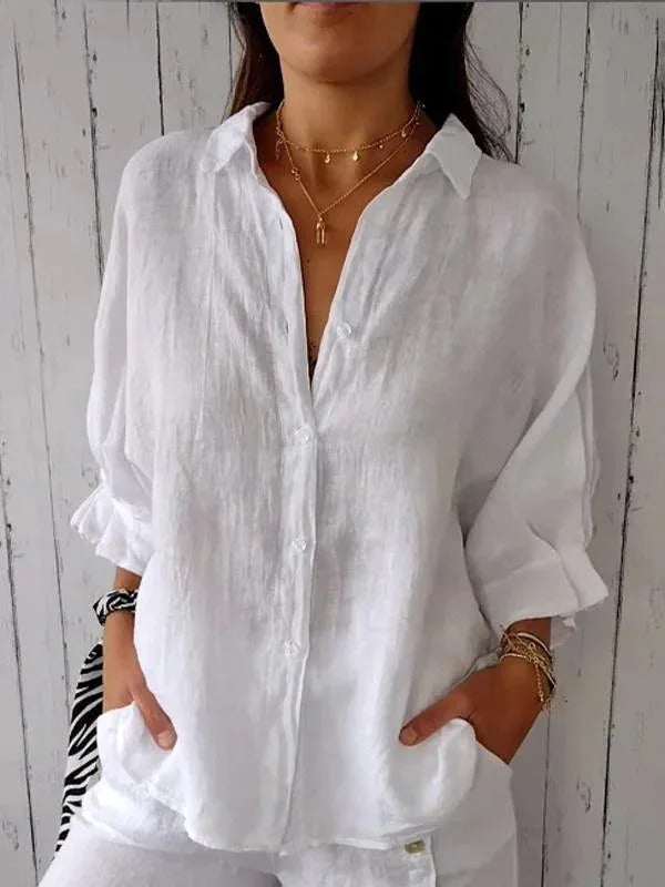 Women's Linen Button-Up Shirt - Casual and Breathable