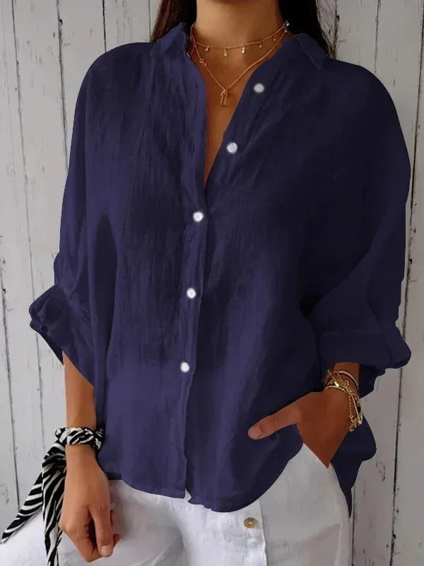 Women's Linen Button-Up Shirt - Casual and Breathable