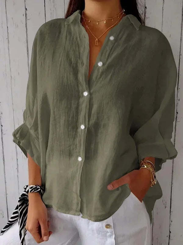 Women's Linen Button-Up Shirt - Casual and Breathable