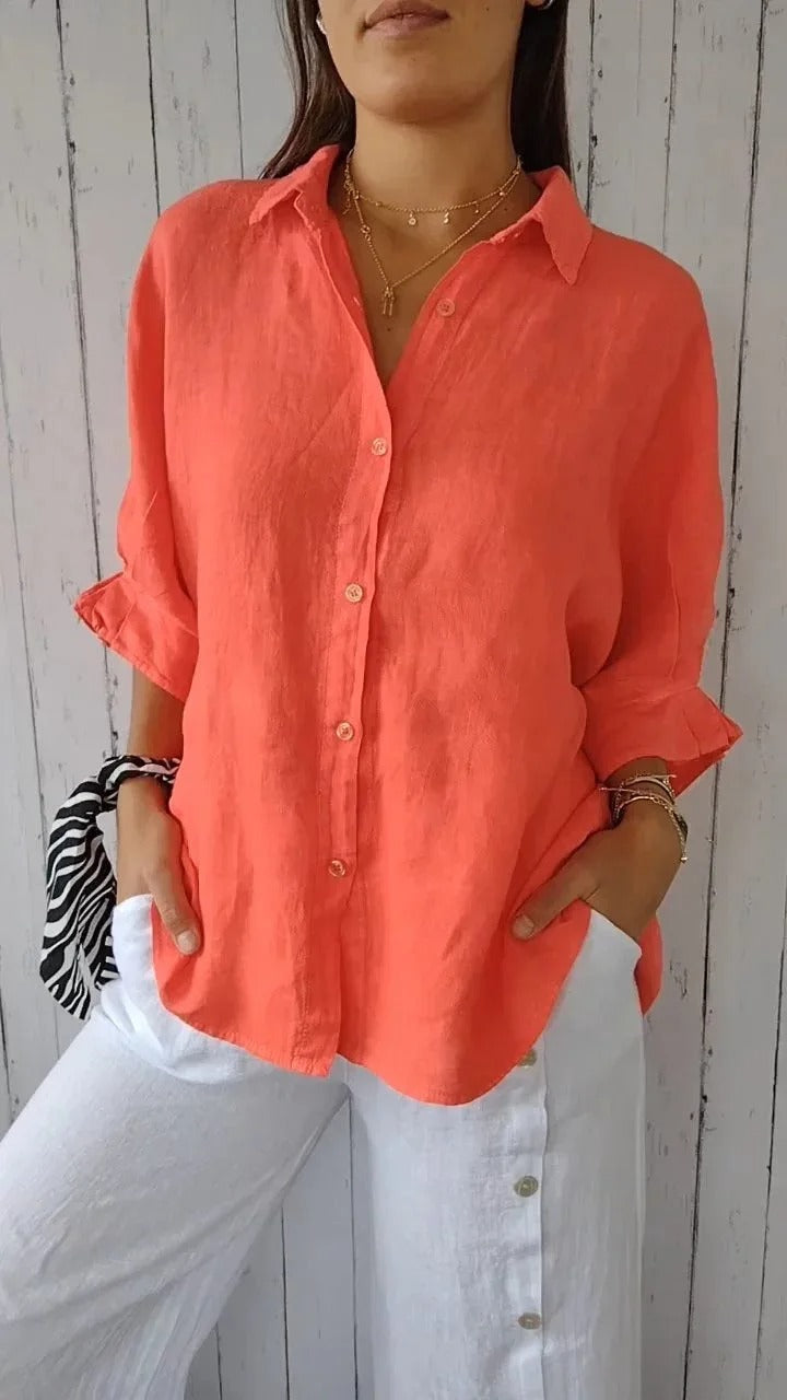 Women's Linen Button-Up Shirt - Casual and Breathable