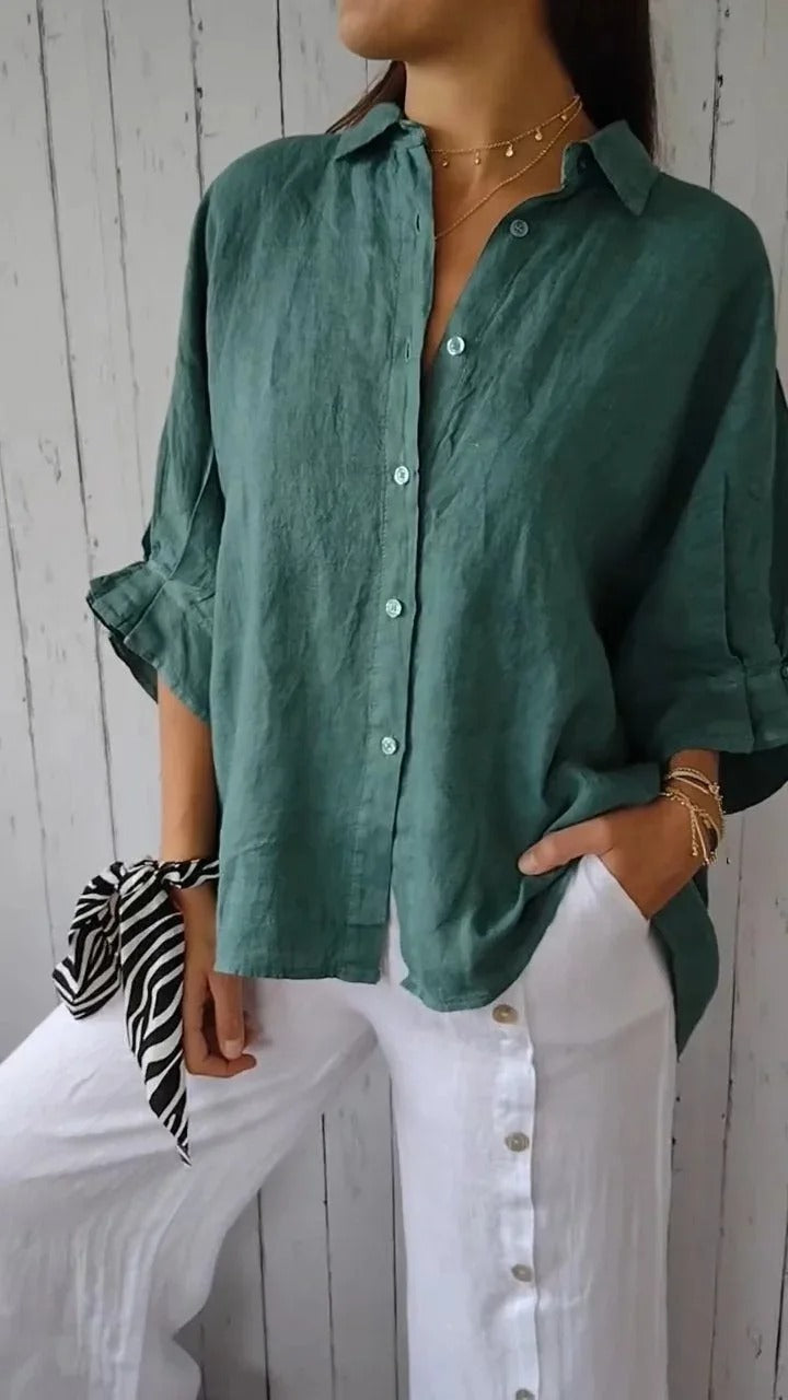 Women's Linen Button-Up Shirt - Casual and Breathable