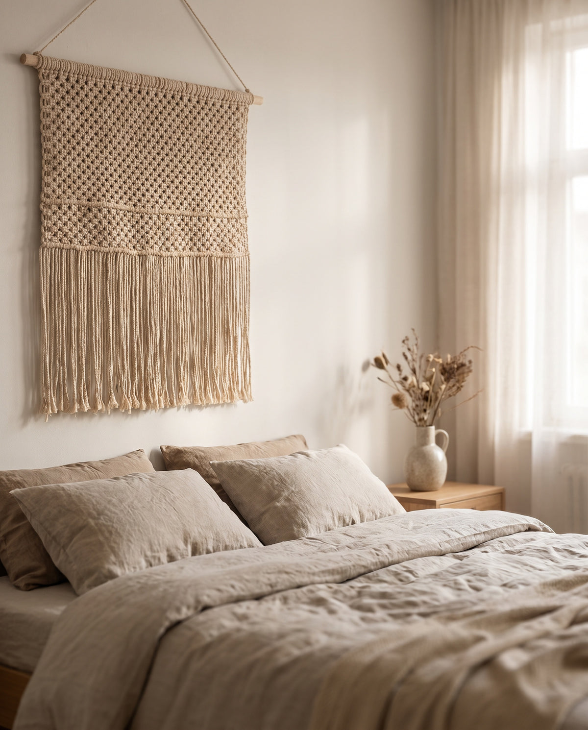 Woven Jute & Cotton Wall Hanging styled at home